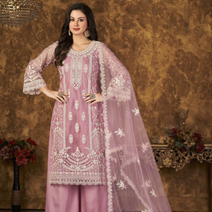 Embroidered <b>Net</b> Semi-Stitched Modern Plazzo Suit for Women-Party Wedding & Diwali Occasions - Product Image 1