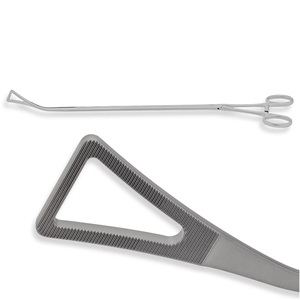 Abrazadera curva izquierda VATS Duval con mordazas triangulares dentadas, eje de 10 mm, trinquete de 25 mm, mandíbula de 23,5 cm, longitud de trabajo de 34 cm, longitud total - ZETOMEDPRO - Product Image 1