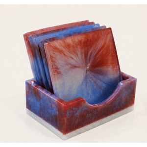 Ensemble de sous-verres en résine époxy marbrée rouge et bleue personnalisés avec support – Vente en gros de dessous de verre en acrylique de luxe au design abstrait pour table – Offre spéciale - Product Image 4