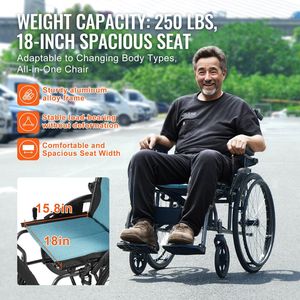 Sedia a Rotelle Manuale in Lega di Alluminio Durevole, Ultra-Leggera con Braccioli Ribaltabili e Funzioni di Comfort a 3 Posizioni - Product Image 5