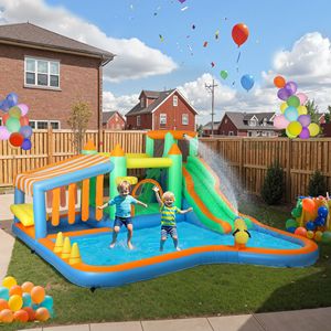 Scivolo d'Acqua Gonfiabile 8 in 1 ad Alta Potenza 680W per Bambini 3-8 Anni, Strutture Gonfiabili per Divertimento Acquatico - Product Image 2