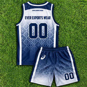 Ensemble short et maillot de basket sans manches bleu marine et blanc, personnalisable avec motif géométrique dégradé, options nom et numéro d'équipe - Product Image 3