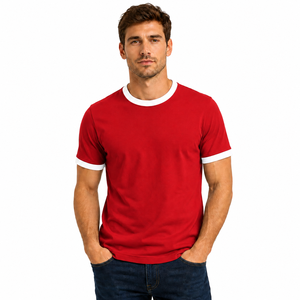 T-shirt Ringer Homme Tendance, Col Rond, Manches Courtes, Couleur Unie avec Bordure Contrastante, Haute Qualité, Décontracté, Respirant, 220g, Personnalisable - Product Image 1