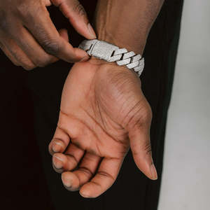Luxury Iced Out Cuban Link <b>Bracelet</b> | White Gold Plated Micro Pave Hip Hop <b>Bracelet</b> for <b>Men</b> - Product Image 1