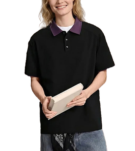 Polo oversize pour femme, couleur unie, manches courtes, décontracté, en tissu Oxford de coton, col et poignets violets, best-seller 2026, ODM - Product Image 4