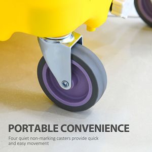 Ensemble de chariot de nettoyage commercial pliable avec seau à serpillière jaune de 34 quarts (20 L) avec essoreuse à pression latérale, poignée en acier et roues - Product Image 5