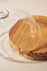 Support à gâteau rustique en bois de style ferme avec plateau sur pied et motifs sculptés à la main pour cupcakes, pâtisseries, fromages, idéal pour les mariages et les fêtes - Product Image 4