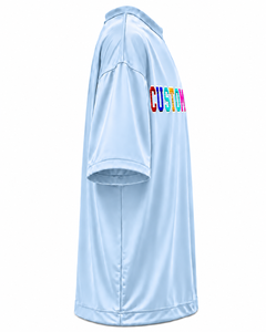 เสื้อยืดคอกลมแขนสั้นสีฟ้าอ่อนสำหรับผู้ชาย พิมพ์ลายตัวอักษร ดีไซน์ลำลอง ทรงโอเวอร์ไซส์ ผ้าโพลีเอสเตอร์ 100% รับสกรีนโลโก้ตามแบบ - Product Image 3