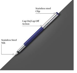 Parker Vector Mettalix Fountain <b>Pen</b> with Quink Ink Bottle Ink Color Blue Blue Body with Chrome Trim <b>Refillable</b> Fine Nib <b>Pen</b> - Product Image 2