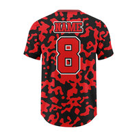 Maillot de baseball camouflage rouge et noir pour homme, t-shirt sport à manches courtes et col en V, respirant, en polyester tricoté, coupe classique