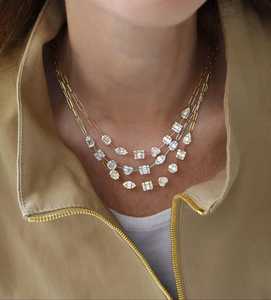 Multi-Shape Cluster Diamond Station Necklace 14K 18K <b>Solid</b> <b>Gold</b> Pave Set Lobster Clasp Layering Luxury Wedding Jewelry <b>Pendant</b> - Product Image 6