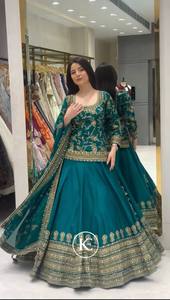 Noiir Pigeon Teal Silk Wrinkle Free <b>Lehenga</b> Choli Silver Embroidery <b>Women</b> Wedding Diwali Wear Traditional Indian Pakistani Style - Product Image 4