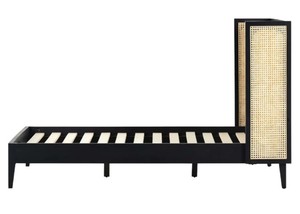 Modern Rattan Headboard <b>Bed</b> <b>Frame</b> Wooden Bedstead Black and Natural Panel <b>Bed</b> for Hotel Home Bedroom - Product Image 3