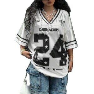 Camiseta Deportiva Blanca Extra Grande de Fútbol Americano para Mujer, Cuello en V, Malla, Diseño Retro Sublimado con Número, OEM - Product Image 3