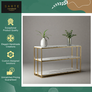 Best Handmade High Modern Three-Layer Marble Console <b>Shelf</b> Gold Metal Frame Freestanding Floor Display Storage Elegant Living - Product Image 6