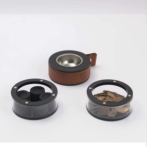 Ensemble brûleur de Bakhoor portable en gros avec étui en cuir, pot de rangement en verre et sac à cordon – Encensoir - Product Image 4