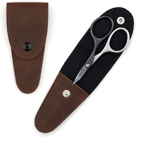 Ciseaux de manucure incurvés en acier inoxydable avec étui en cuir marron, lame tranchante pour la coupe des cuticules, outils de beauté pour adultes - Product Image 1
