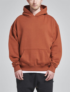 Sweat-shirt polaire à capuche oversize pour homme, couleur unie rouille, décontracté, avec poches, coupe classique, pour l'automne - Product Image 1