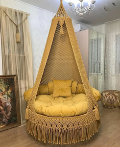 Hamaca Colgante de Macramé de Algodón Estilo Boho, Silla Colgante Tejida a Mano con Toldo Acolchado para Interiores, Exteriores y Balcón - Product Image 1