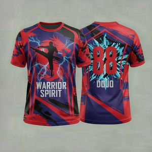 T-shirt ajusté à manches courtes Warrior Spirit Dojo 88 imprimé par sublimation, design unisexe rouge, bleu, violet, vêtements de sport - Product Image 1