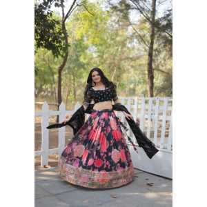 Faux Georgette Lehenga imprimé numérique exquis avec fil à paillettes lourd brodé travail vêtements indiens et pakistanais - Product Image 3