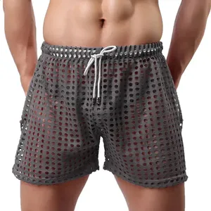 Shorts en tricot beige pour homme avec cordon de serrage à la taille, respirants, à motif de points, décontractés - Product Image 5