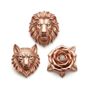 Pins de Solapa Personalizados con Cabeza de Lobo, Baño de Oro Rosa y Cierre de Mariposa para Regalos Corporativos y de Empresa - Product Image 1