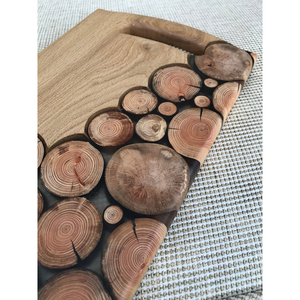 This Unique Wooden Chopping <b>Board</b> Pairs A Smooth Solid Oak Surface With Natural Log Round Sleek <b>Black</b> Resin For Cutting Vegies - Product Image 2