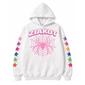 Sweat à capuche noir personnalisé en molleton de coton avec impression en relief motif toile d'araignée pour le streetwear urbain et décontracté - Product Image 1