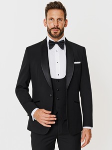 Pantalon de costume noir pour homme en laine peignée, coupe droite, braguette boutonnée, devant plat, style britannique, anti-rétrécissement, en stock - Product Image 2