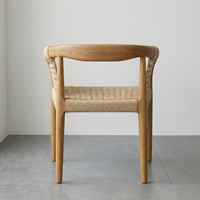 Chaise de salle à manger en teck naturel Japandi, fauteuil rond moderne, chaise de salon pour hôtel, restaurant, café avec dossier en corde tressée