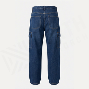 Pantalones Vaqueros Cargo de Cintura Alta para Hombre, Corte Holgado, Estilo Utilitario de Algodón, Color Sólido, Jeans Casuales de Otoño - Product Image 3