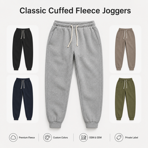 Flox Apparel Custom 350 GSM Classic <b>Cuffed</b> Fleece Drawstring <b>Joggers</b> 80% Cotton 20% Polyester Breathable Midweight Men's Winter - Product Image 6
