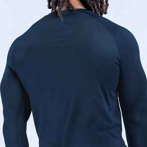 Men's <b>Black</b> <b>Long</b> Sleeve Compression Shirt Solid Color Quick Dry Knitted Sporty Casual Fit Full Sleeve O-Neck <b>Top</b> - Product Image 3