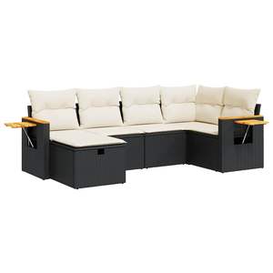 Conjunto de sofá de jardín negro y crema, muebles de exterior de ratán sintético, cojín impermeable, diseño contemporáneo - Product Image 4