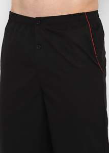 Pijamas de Manga Larga de Algodón Negro para Hombre con Ribete Rojo, Ropa de Dormir Informal para Otoño, Lavable a Máquina, Conjunto de 2 Piezas - Product Image 2