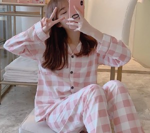 Ensemble de pyjama à manches longues à carreaux pour femmes, 100% coton, boutonné sur le devant, vêtements de nuit décontractés, deux pièces, longueur complète, col rabattu - Product Image 3