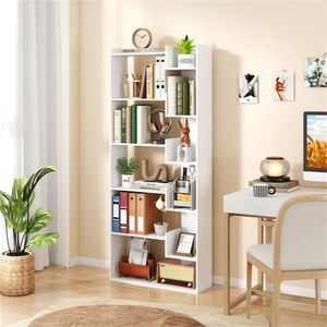 Libreria a 6 Ripiani in Legno Bianco, Design Elegante - Product Image 5
