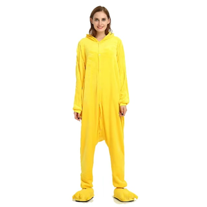 Pijama Enterizo con Capucha para Mujer, Color Amarillo, Personalizado, de Forro Polar, con Cubrepiés, Ropa de Invierno, Material Suave - Product Image 1