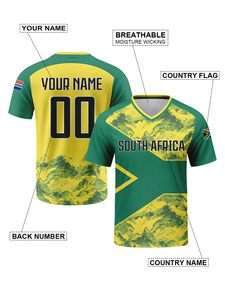 Camiseta de Fútbol Personalizada de Sudáfrica para Hombre, Cuello en V, Sin Mangas, Impresión Digital, Transpirable, de Poliéster, Personalizable para Adultos - Product Image 3