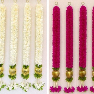 Guirlandes de fleurs artificielles de jasmin en plastique de luxe traditionnelles indiennes, Toran suspendu, boule Modak dorée, pompon, pour Diwali, mariage, décoration murale - Product Image 2