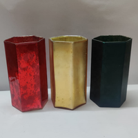 Pot en verre pêche foncé de haute qualité avec couvercle hexagonal en bois de mercuria, fait main, grand, multifonctionnel, décoratif, porte-bougie votif