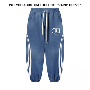 Women Jogger Pant 320 GSM Premium Cotton Polyester Fleece Blue White Contrast <b>Panel</b> Custom Logo Casual Sportswear - Product Image 1