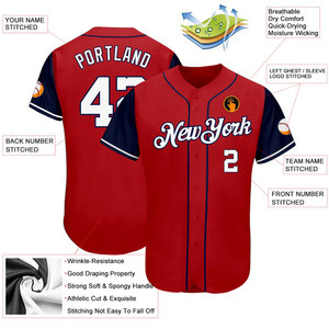 New York Baseball Jersey Men's Short Sleeve Red Navy Tackle Twill Stitched Moisture Wicking Athletic Fit Baseball Jersey - Product Image 2