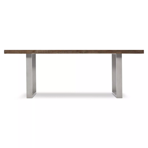 Industrial Rustic Texture Design Brown Finish Solid Mango <b>Wooden</b> Square Top Two <b>Metal</b> Gray Finish Pedestal Base <b>Dining</b> <b>Table</b> - Product Image 4