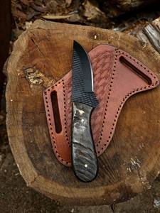 Cuchillo utilitario de vaquero de hoja fija de acero de Damasco, filo recto, longitud personalizada, funda de cuero, espiga completa, grado industrial, OEM - Product Image 3