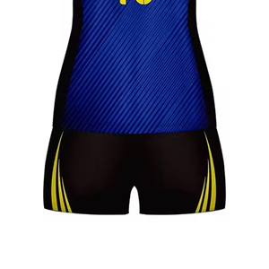 Ensemble d'uniformes de volley-ball pour femmes, bleu, noir, jaune, sublimé, dernier design 2025, 100% polyester - Product Image 6