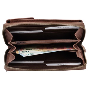 Genuine Leather Long <b>Wallet</b> With Zipper Closure Vintage Style Unisex Multifunctional <b>Brown</b> Handmade Pocket Design - Product Image 2