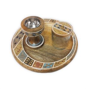 Juego de quemadores de incienso de sándalo hechos a mano con frasco de vidrio y bandeja decorativa, uso aromático indio, para todas las estaciones, decoración para Ramadán y Eid, regalo. - Product Image 1