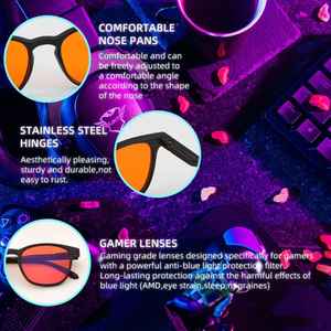Gafas de Juego de Alta Calidad con Protección Contra la Luz Azul |   Gafas de Computadora con Logotipo Personalizado |   Montura Metálica Rojo Naranja con Lentes TR90 con Filtro de Luz Azul - Product Image 2